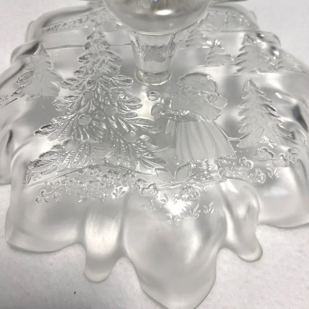Glass Pedestal Bowl Clear Frosted Holiday Child Trees Winter 4